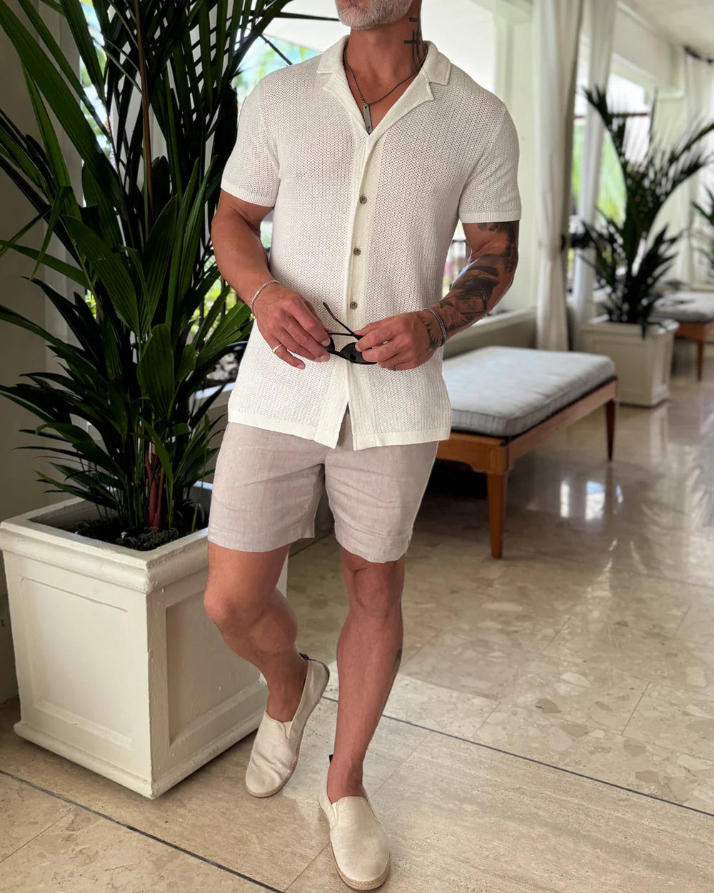 Mykonos Linen Blend Pointelle Knit Slim Fit Button Up Shirt