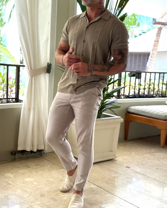 Lido Pointelle Knit Slim Fit Button Up Shirt