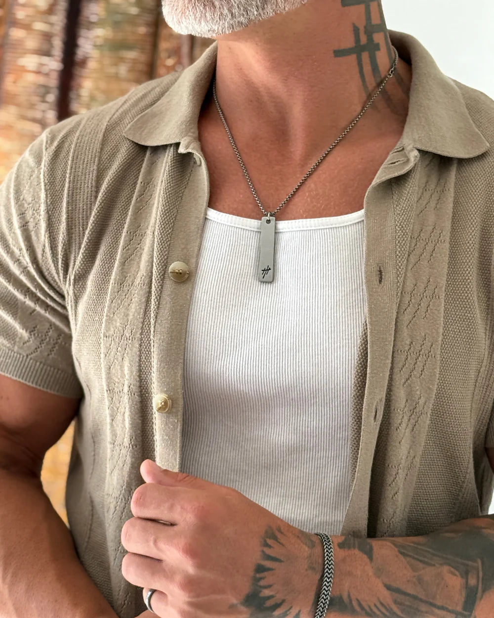 Lido Pointelle Knit Slim Fit Button Up Shirt