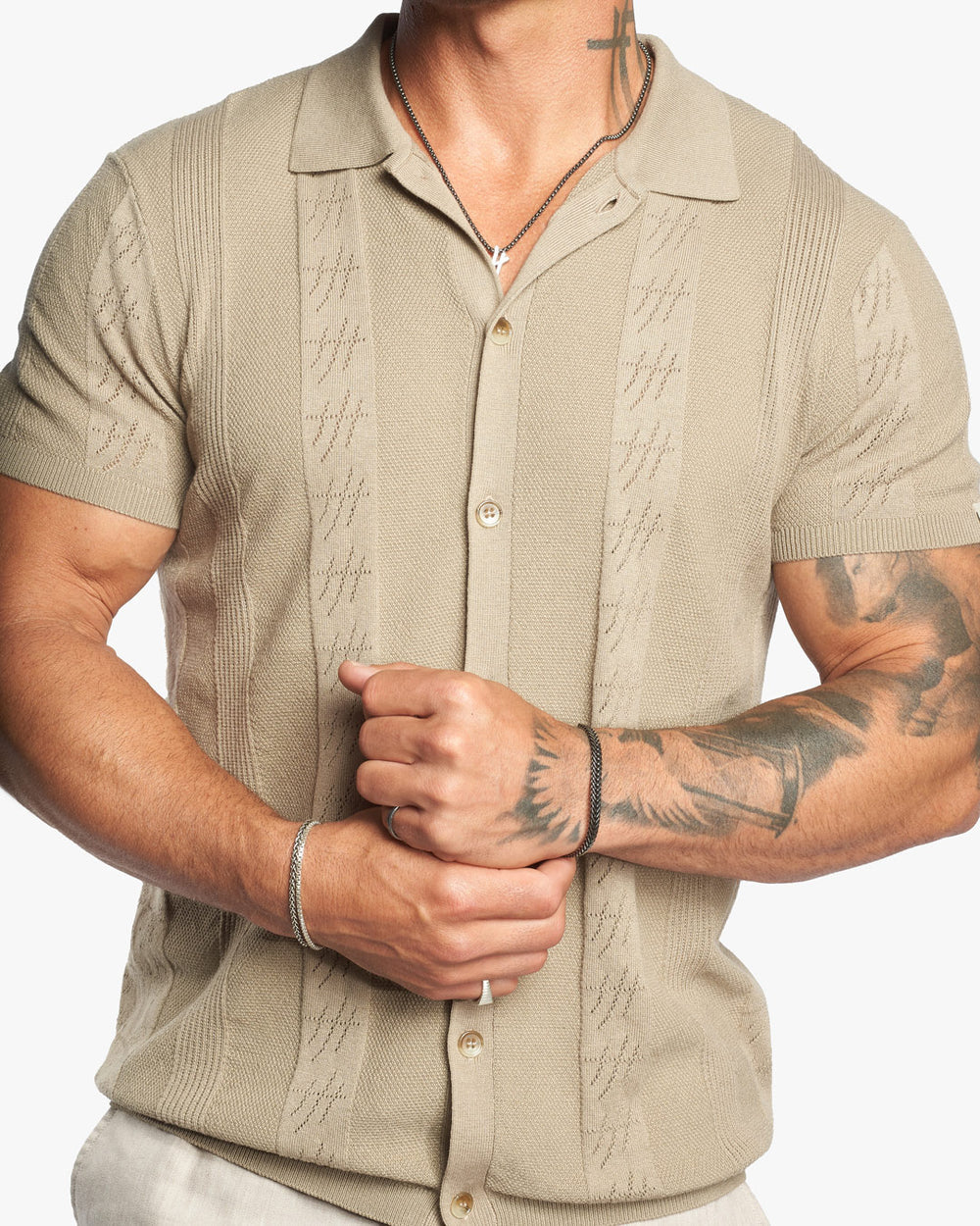 Lido Pointelle Knit Slim Fit Button Up Shirt