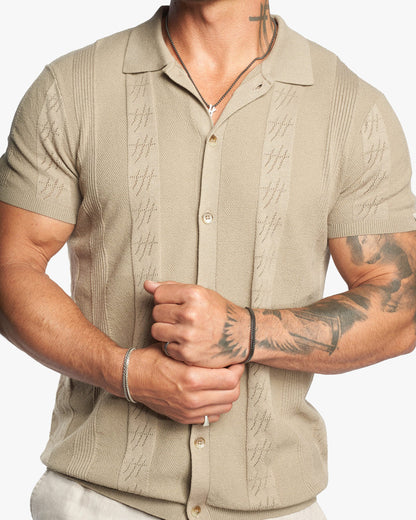 Lido Pointelle Knit Slim Fit Button Up Shirt