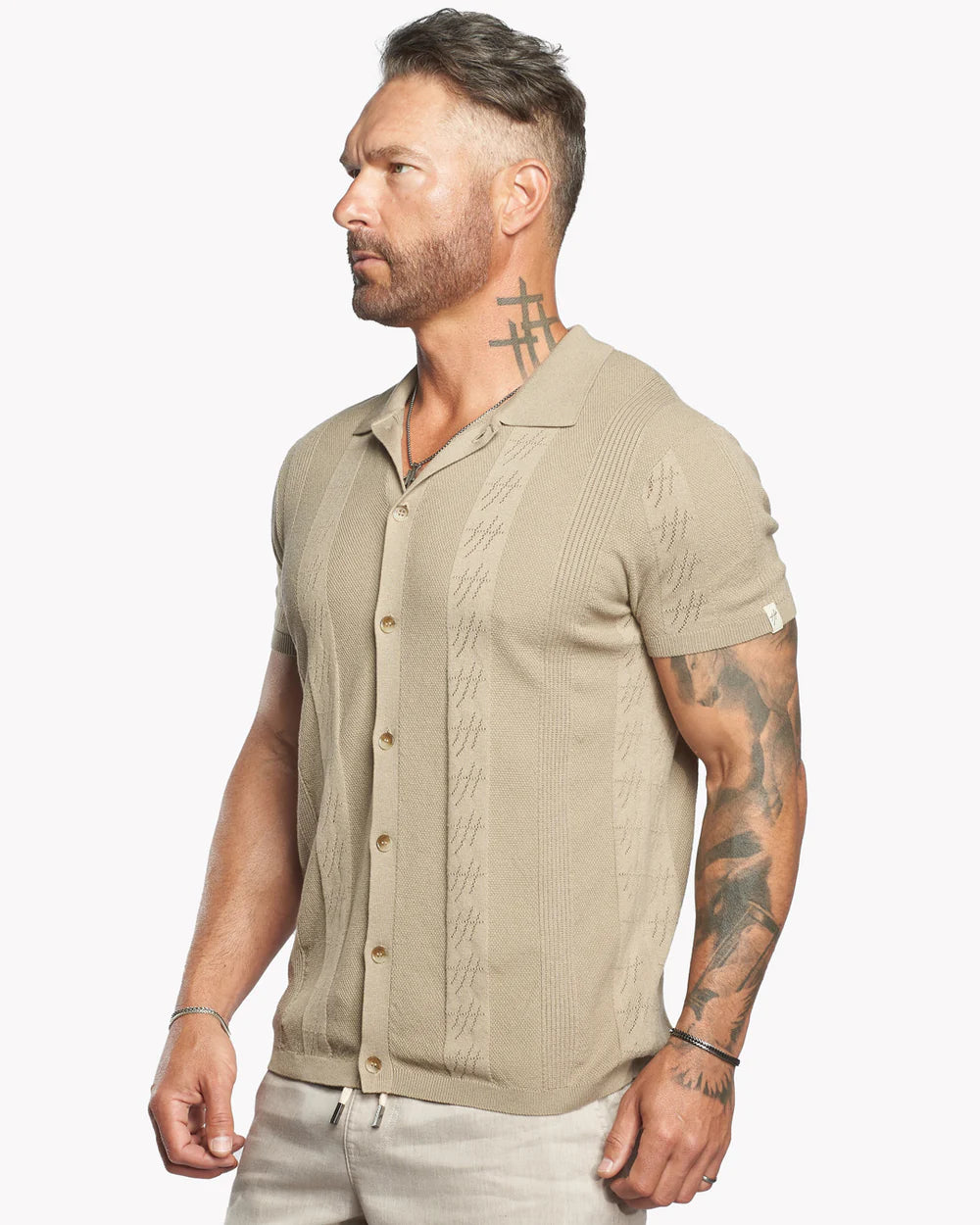 Lido Pointelle Knit Slim Fit Button Up Shirt